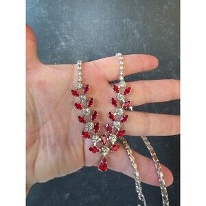B. David Red And Clear Rhinestone Adjustable Choker Necklace Vintage